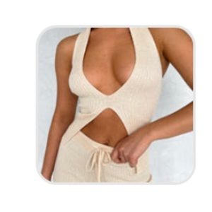 White Fox Halter Crop Top (self portrait nude)